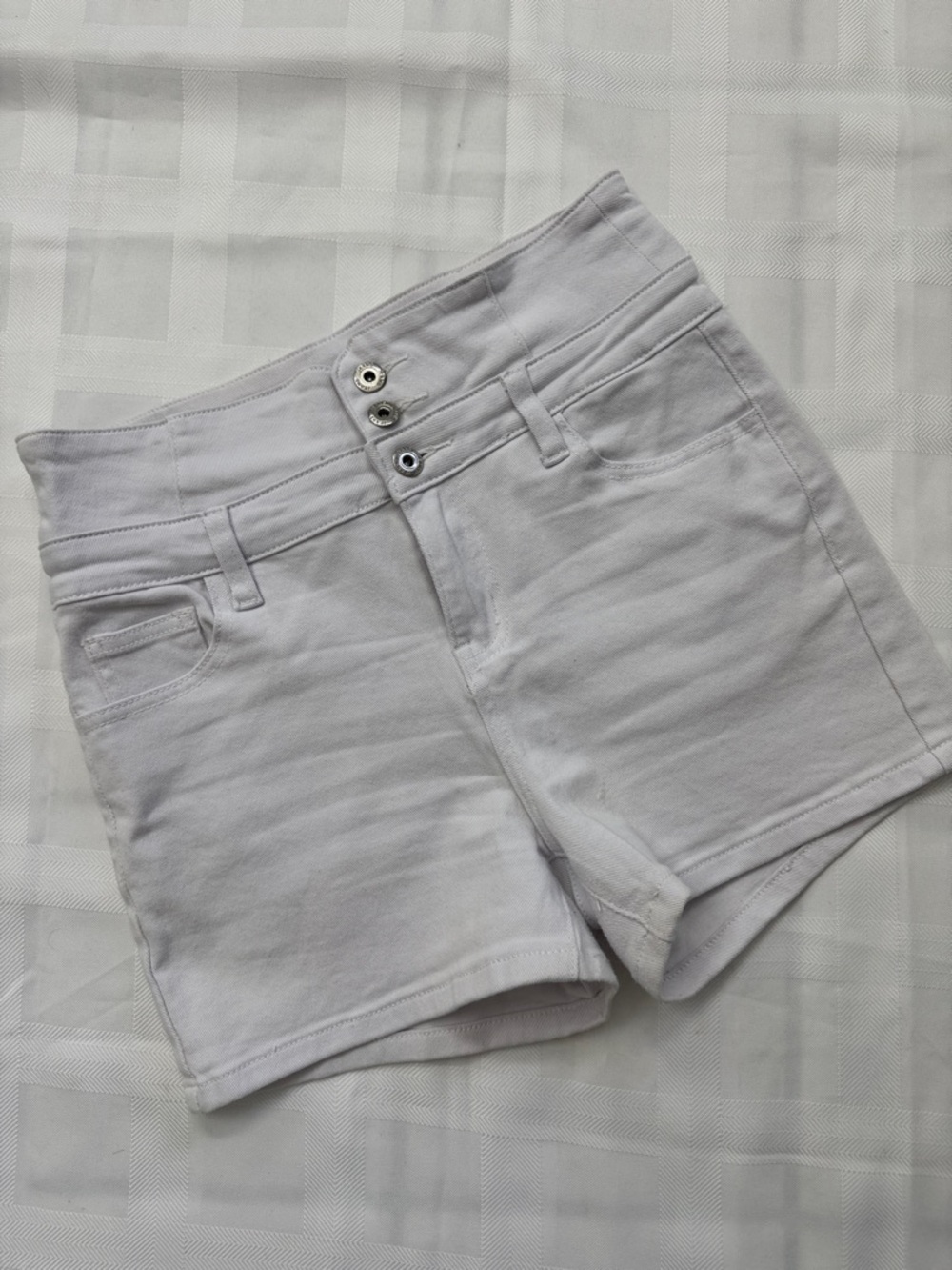 SHEIN White High-Waist Triple-Button Denim Shorts